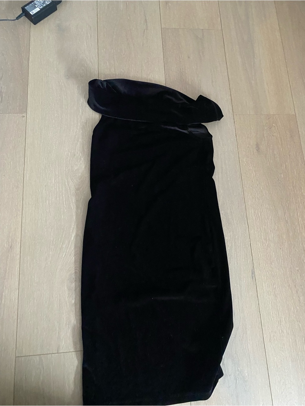 Fold over shoulder black dress